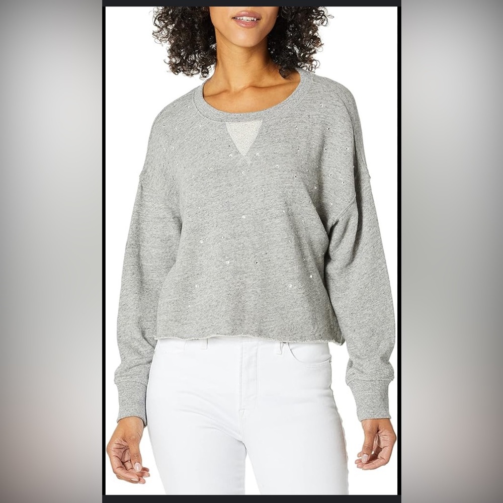 NWT splendid Oversized grey raw edge sweatshirt with rhinestones xs 💎